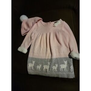 Janie and jack winter pink deer dress and hat 6‎ 12 months